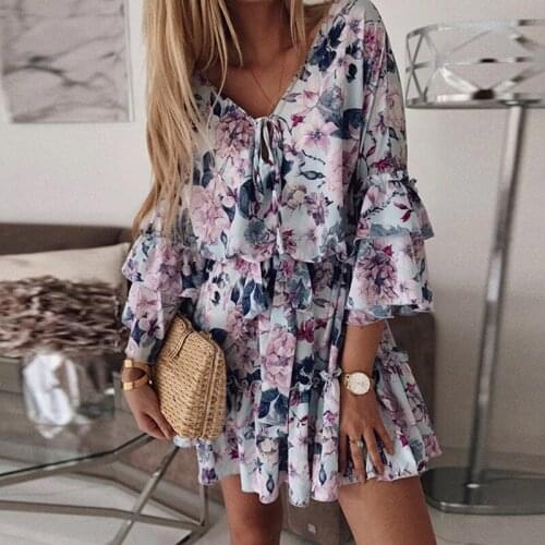 Summer New Floral Printed Temperament Commute Short Dress Elegant Fashion Womens Dresses Comfortable Vestidos Ladies Clothes
