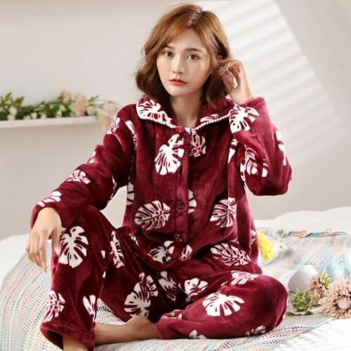 Winter Warm Pajamas for women Animal Sleepwear Pyjamas Coral Thicken Long-sleeve Flannel Nightwear Home Clothes