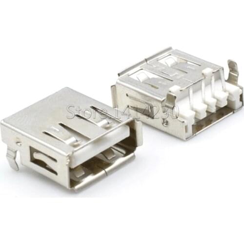 10Pcs USB Type A Standard Port Female Solder Jacks Connector PCB Socket USB-A type 90 Degrees 4pin Sinking Plate Connector