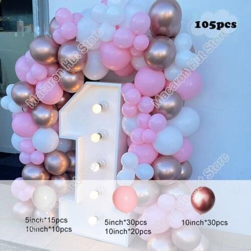 105pcs Macaron Pink Wedding Birthday Party Backdrop Baby Shower Balloon Arch Rose Gold Holidays Decoration Supplies Garland Kits