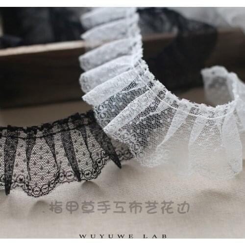 2M Wavelet Pleated Mesh Yarn Fold Black White Dots Lace Trims Dress Hair Accessories Boots Bag Lolita Decoration 5CM Wide