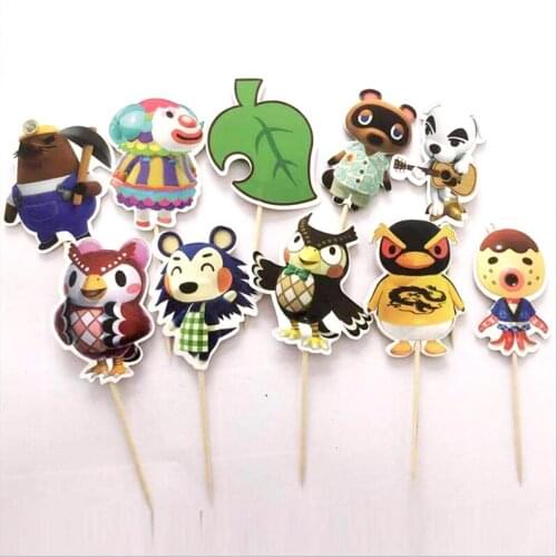 24pcs/lot Animal Crossing Theme Baby Shower Supplies Happy Birthday Party Cake Picks Decoration Cupcake Toppers Boys Favors
