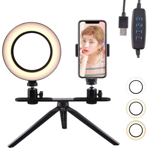 5W LED Fill Light Studio Camera Ring Light Photo Video Selfie Fill Light for Makeup Mirror With Table Tripods 3 Colors Dimmable