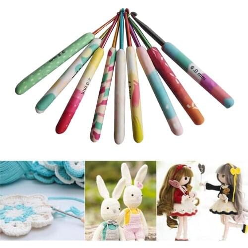 Aluminum Crochet Hooks Needles Knit 9pcs Set Weave Craft Yarn Multi Color