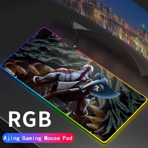 Anime RGB God of War Gaming Mouse Pad Rick Large LED Lighting Mousepad Gamer Computer Desk Mat Pad Anti-slip Support DIY