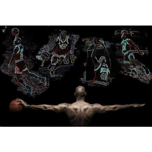 BASKETBALL STAR MICHAEL JORDAN IN ACTION COLLAGE colorful cool moves Art Film Print Silk Poster Home Wall Decor 24x36inch