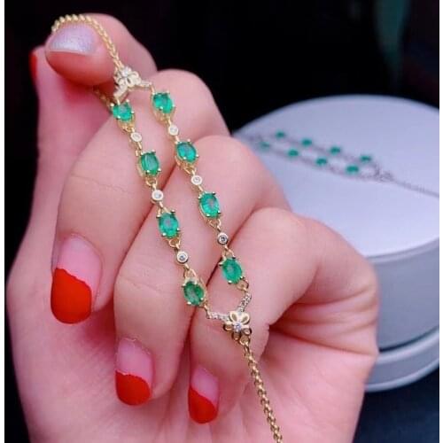 Jewelry 100% Real Emerald Bracelet for Daily Wear 3mm*4mm Emerald 925 Silver Emerald Jewelry Gift for Woman