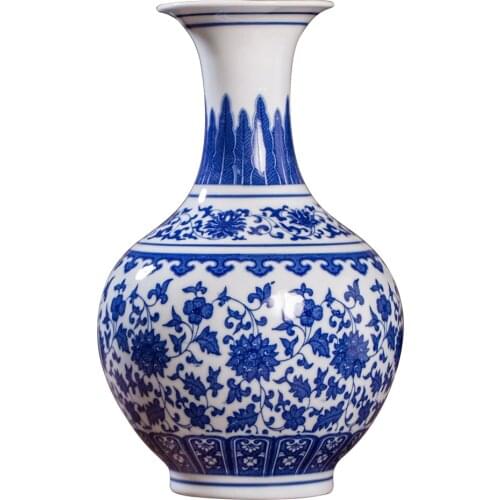 Jingdezhen Ceramics Antique Blue And White Porcelain Vase Ornaments Dry Flower Arrangement Living Room Decoration Chinese Style