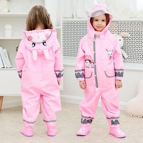 Children Waterproof Raincoat Overall Hiking Transparent Cartoons Girls Raincoat Outdoor Kindergarten Regenjas Rain Tools DM50R