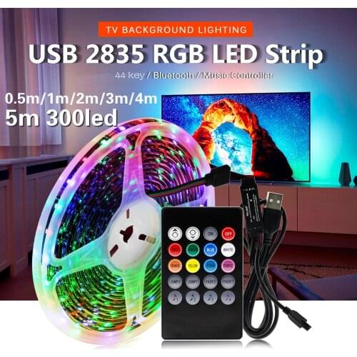 44 Key / Bluetooth/Music Control 5V USB LED Strip 2835 Light Flexible 0.5M 1M 2M 3M 4M 5M RGB for TV Background Night Light