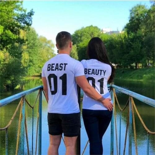 Beauty Beast 01 Shirts Couples T-shirt Women Men Fashion Boyfriend Girlfriend Tees Lovers Tshirt Couple Lover Top Valentine Gift