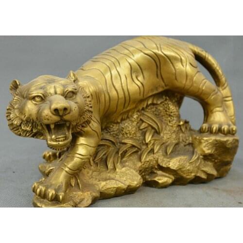 Chinese fengshui old bronze Zodiac tiger Fortune money downhill tiger statue