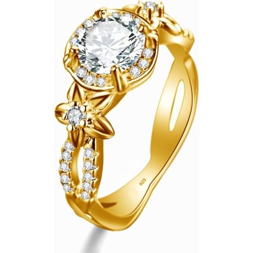 585 Gold 1.2 Carat D Color Moissanite Rings For Women Solid 925 Sterling Silve Flower Wedding Engagement Trendy Fine Jewelry