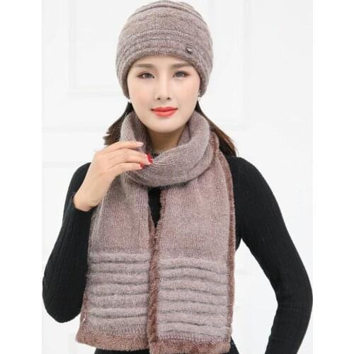 2018 Fashion Knit Winter Scarf Hat Winter Warm Hat For Women Girl Beanies Thick Female Bonnet Scarf Set Women Scarf Comfortable