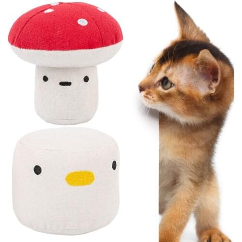 Legendog Cat Interactive Toy Cute Cartoon Chick Mushroom Shape Kitten Toy Canvas Cat Chewing Toy Kitten Catnip Toy Pet Supplies