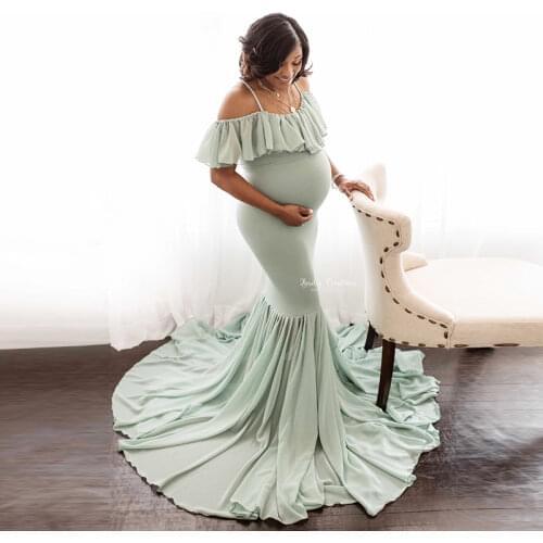 Europe and America In Summer Maternity Dresses Ruffles Baby Showers for Photo Shoot Chiffon Fishtail Long Skirt Solid Color186