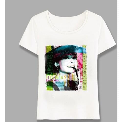 Fashion womens Short Sleeve Audrey Hepburn Movie Star T-Shirt Super Art Shirts Casual Tops New Hipster Girl Tees Harajuku