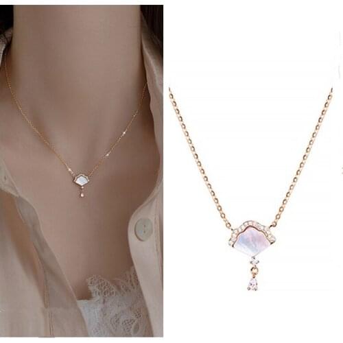Trendy Ins Style Rose Gold Clavicle Necklace Women Jewelry Fashion Crystal Shell Pendant Necklace Girl Choker Accessories Female