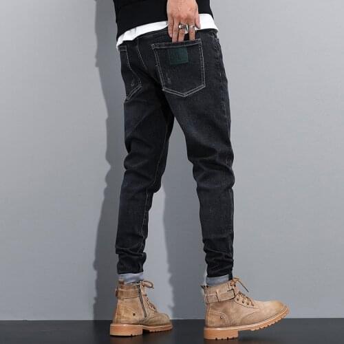 Korean Style Fashion Men Jeans Retro Black Elastic Slim Fit Vintage Designer Jeans For Men Streetwear Cotton Denim Pencil Pants