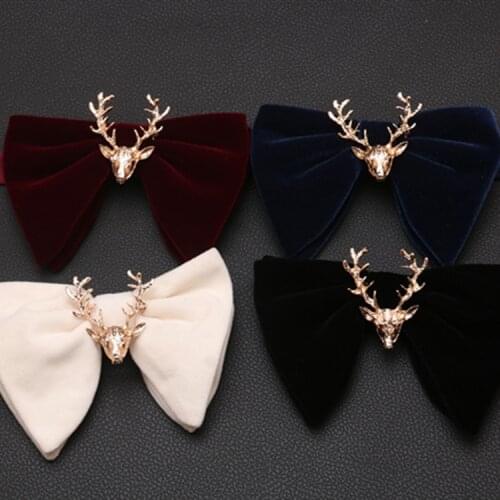 Fashion Deer Head Velvet Bow Tie Male and Female Gentleman Business Banquet Cocktail Party Shirt Accessories Horn Bowtie