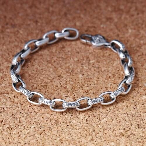 New Retro Style Simple Mens Bracelets Diamond Turn Six-character Mantra Clip Popular Fashion Bracelet Jewelry Accessories