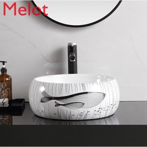 Simple tabletop basin wash basin round household toilet creative ceramic washbasin personalized art stage washbasin