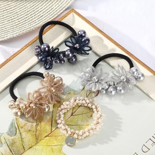 Haimeikang New Korea Women Hair Ropes Elastic Scrunchies Rubber Band Flower Pearl Hair Ties For Girls Fashion Hair Accessories