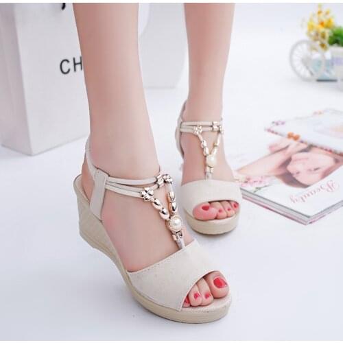 Women Wedges Sandals Summer Platform Shoes Woman Open Toe Slip On Sandal String Bead Female Fashion High Heels Casual Shoes