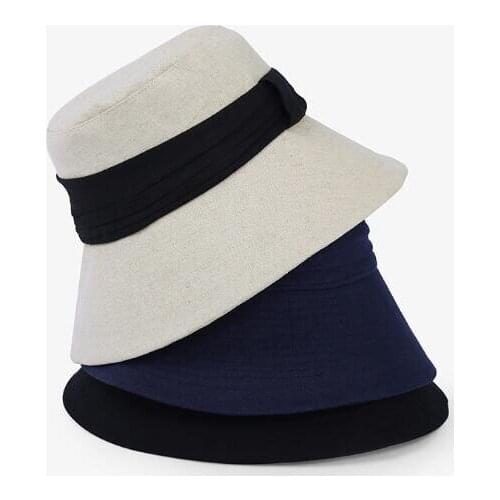 Brand Design Summer Women Cotton Linen Sun Hat Elegant Big Wide Brim Foldable Anti-UV Beach Sun Floppy Hats