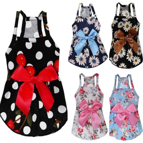 Dog Summer Dress Clothes Pet Floral Princess Dress Puppy Lovely Sleeveless Clothes Dogs Cats Print Thin Big Bow Dress Cat Skirt