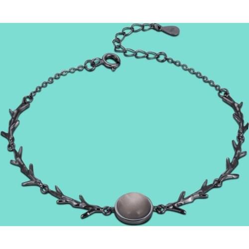 Dark Style S925 Sterling Silver Material Ugyen Color Bracelet Black Zircon Pendant Chic Tree Branch Bracelet 16+3cm Size Bijoux