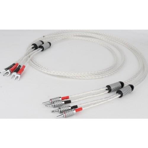 High Quality 8AG OCC Silver Plated Speaker Cable Hi-End Audiophile Loudspeaker Cable with Y Spade Plug To Banana Plug