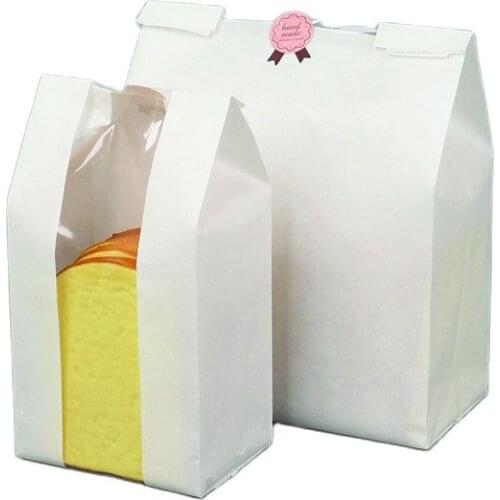 WincoPack Bakery White Packaging Kraft Paper Bags With Window Square Bottom Bag for Bread/Cake/Sandwich