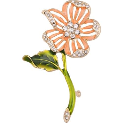 2021 Fashion Jewelry Korean Gold Plated Cute Enamel Pin Metal Crystal Flower Brooch Bouquet For Women Girls Valentines Day Gift
