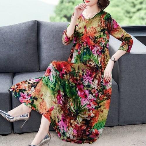2021 Vintage Print Mulberry Silk Midi Dresses Spring Summer 3XL Plus Size Runway Maxi Dress Elegant Women Bodycon Party Vestidos