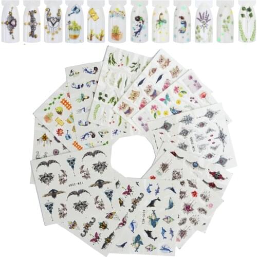 YWK 12 PCS Flowers Water Nail Art Stickers Butterfly Cute Colorful Designs Nail Transfer Decals DIY Manicure Decoration