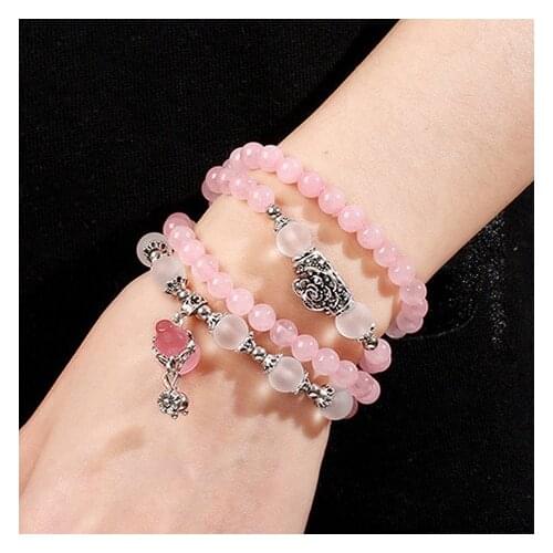 2018 New Design Natural Crystal Bracelet Pinky Quartz with Lovely Charm Pendant 108pcs Prayer Beads Fashion Rosary Free shipping