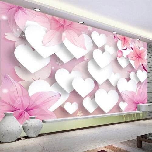 Custom Any Size Wall Cloth 3D Embossed Pink Flowers Romantic Love Photo Mural Wallpaper Living Room Wedding House Backdrop Walls