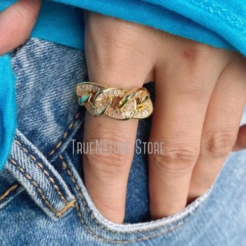 5Pcs RM40072 Adjustable Jewelry Chain Plated Copper Ring Gold Colors Clear Gold Plated Cubic Zirconia Chain Shape Ring