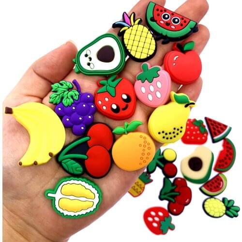 50PCS/lot Fruit Series PVC Flat Back Grape Pineapple Strawberry Components For Jewelry Making Kids DIY Phone Case Shoe Charm