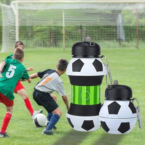 550ML Outdoor Sports Bottles Silicone Folding Football Cup Portable Kettle Water Bottle Drinkware Keyring for Camping Cycling