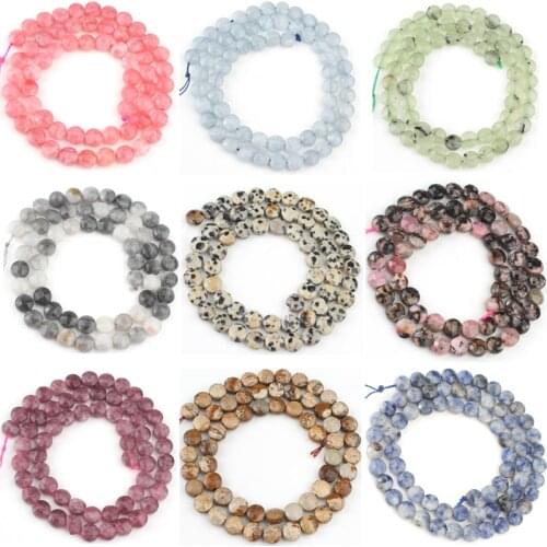 6x6mm Natural Gem Faceted Jades Jaspers Turquoises Stone Flat Round Loose Spacer Beads For Jewelry Making DIY Perles Accessories