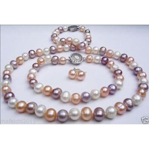 7-8mm mixed-colour Freshwater pearl Necklaces Bracelets Earrings sets