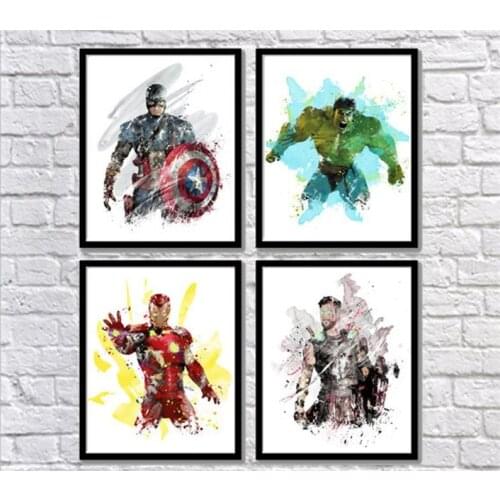 Watercolor Marvel Superhero Avengers Poster Iron Man Canvas Painting Captain America Wall Art Decor Pictures for Home Decoration