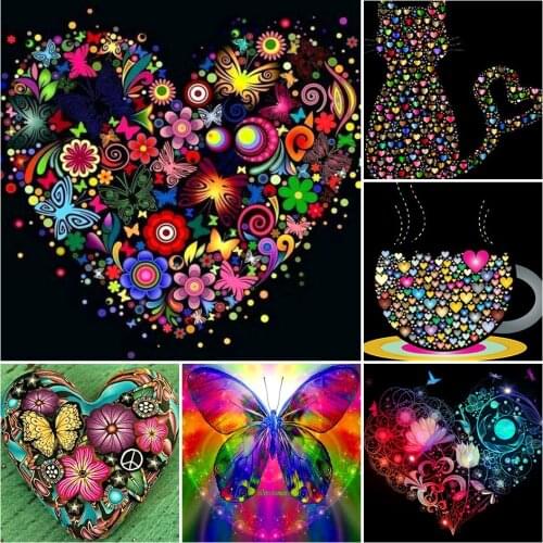 Diy 5D Diamond Painting "Color heart butterfly" Cross Stitch Full Square Diamond Embroidery Mosaic Rhinestones Art Decor Gift
