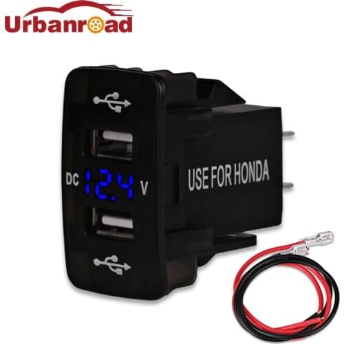 Urbanroad 12v Dual USB Socket Voltmeter Power Adapter Outlet For Honda Auto Car USB Socket 2 Ports 5v 3.1A For Mobile Phone