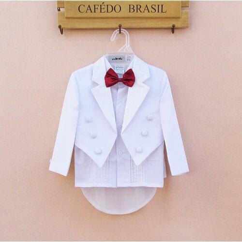 White Baby Boys Party Wedding Suits 5 Pieces Formal Tuxedo Suit Newborn Baby Boy Baptism Christening Party Wedding Clothing Set