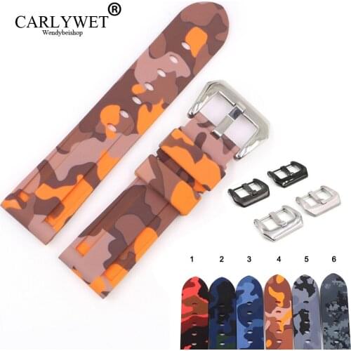 CARLYWET 22 24mm Camo Orange Grey Waterproof Silicone Rubber Replacement Wrist Watch Band Loops Strap For Panerai Luminor