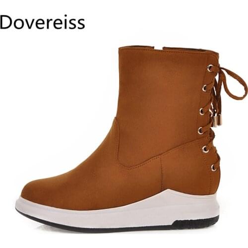Dovereiss Fashion zapatillas mujer red Winter Pointed Toe Cross tied Increase height consice sexy Short boots Zipper big size 43