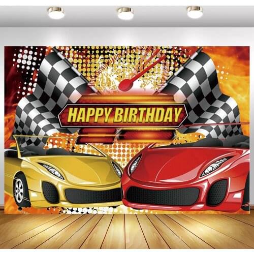 Flags Racing Car Kids Birthday Backdrops Baby Boy Party Table Decor Banner Poster Photographic Background Photo Studio Props